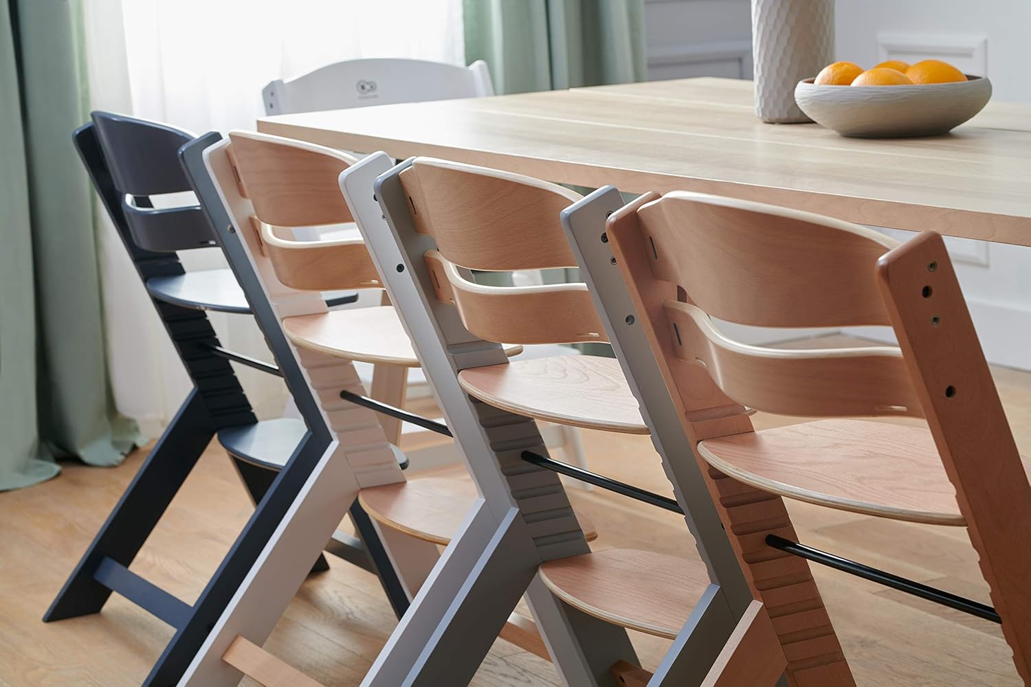Kinderkraft ENOCK Trona bebé de Madera + Hamaca Bebé CALMEE, portatil, para niños, Silla alta Infantil, Evolutiva, Ergonómica, Barrera y Bandeja, Gris