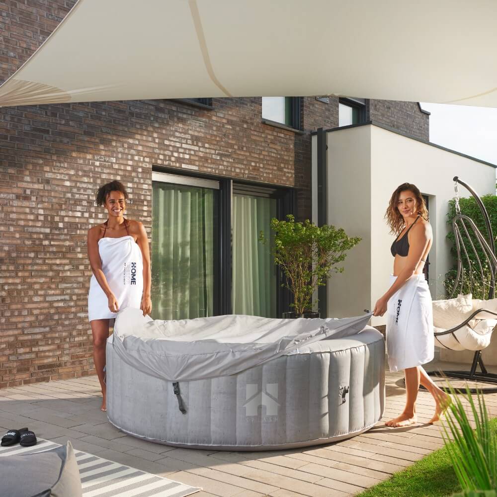 SPLASH Bañera de hidromasaje exterior con cojines, portabebidas y capota - Ø208 cm 6 personas hormigón