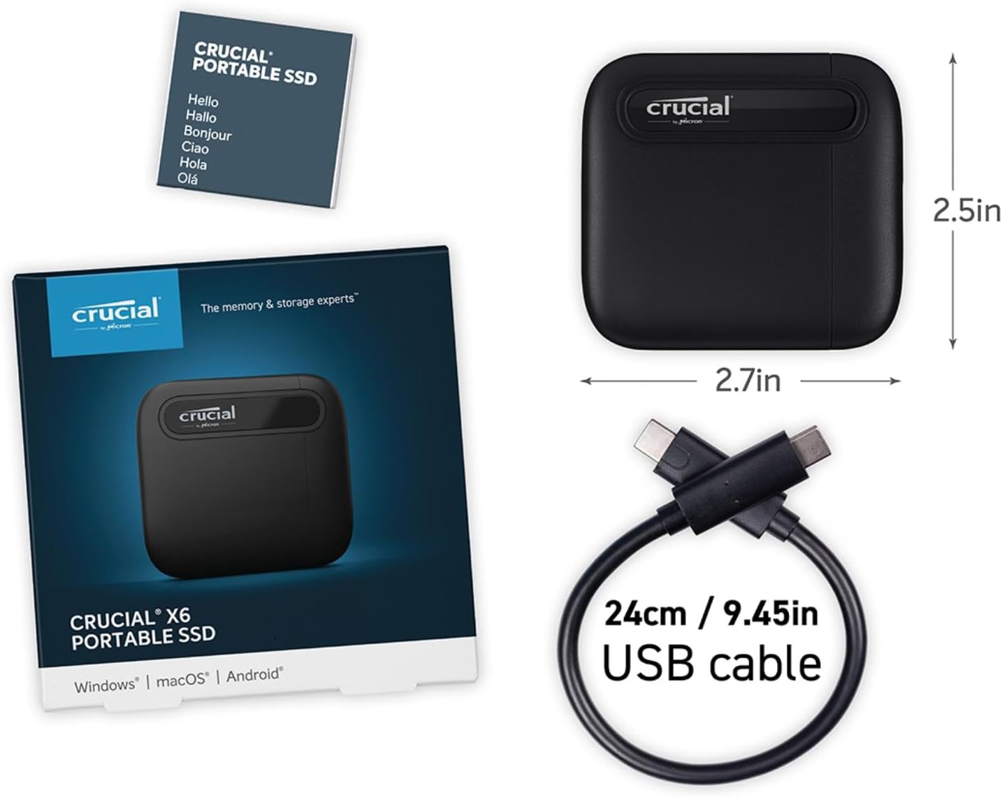 Crucial X9 SSD 4TB Portátil, Hasta 1050MB/s, Compatible con PC, Mac, PlayStation y Xbox, Disco Duro Sólido Externo SSD, USB-C 3.2 - CT4000X9SSD902