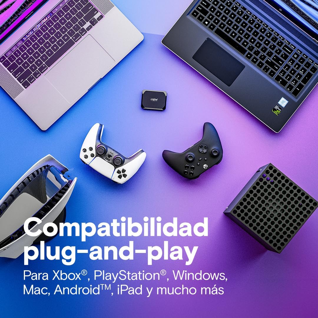 Crucial X9 SSD 4TB Portátil, Hasta 1050MB/s, Compatible con PC, Mac, PlayStation y Xbox, Disco Duro Sólido Externo SSD, USB-C 3.2 - CT4000X9SSD902