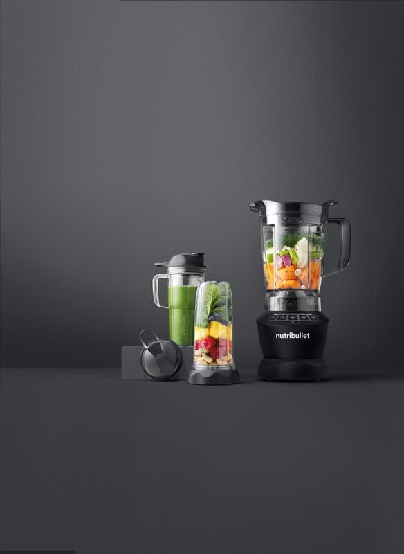 nutribullet triple Prep System, batidora eléctrica, batidora de vaso profesional multifunción, 1500 vatios de potencia, 3 electrodomésticos, negro, NBF580B