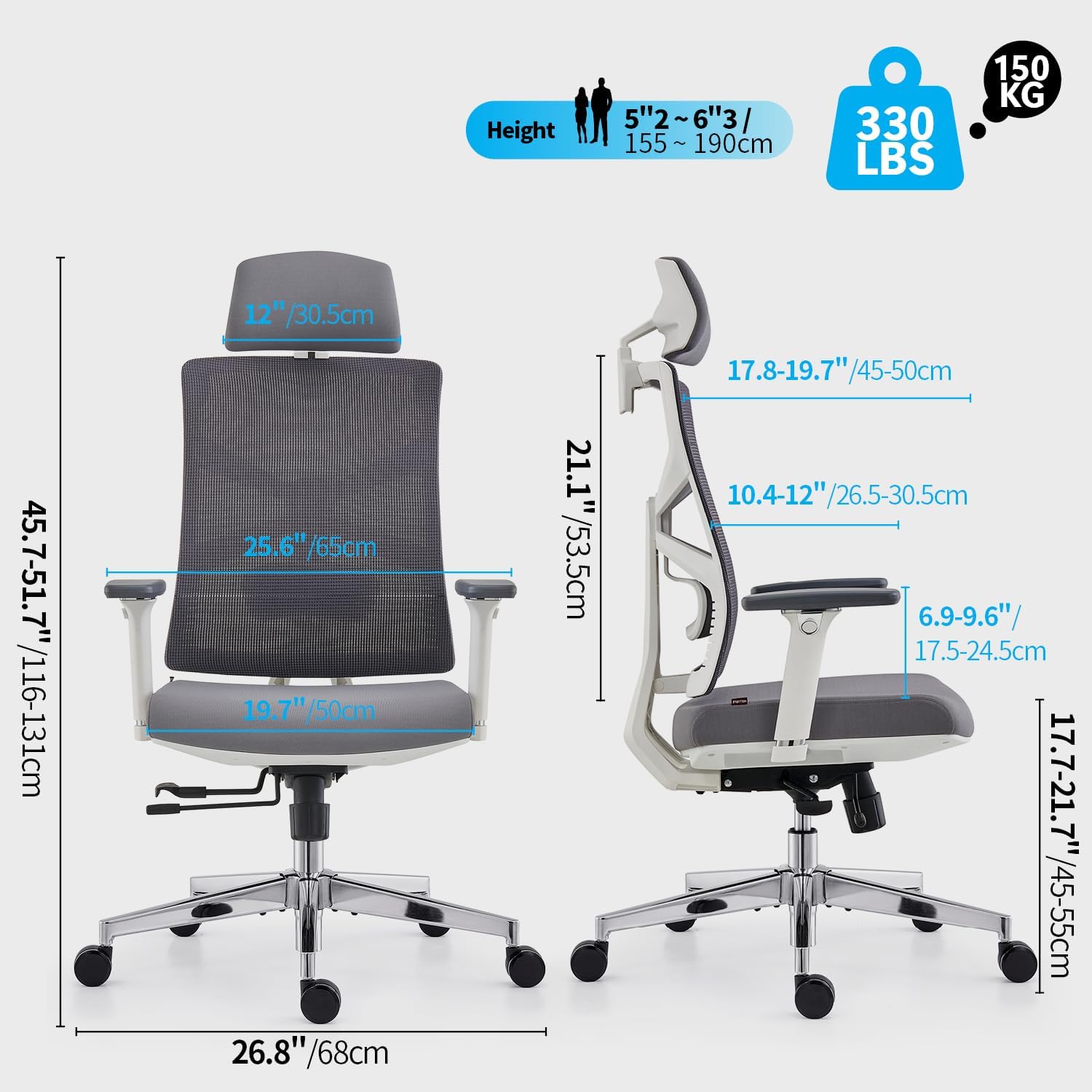 Silla de Oficina Ergonómica con Respaldo Adaptativo, Mesa y Silla de Escritorio de Alto Respaldo con Reposabrazos 4D, Profundidad de Asiento Ajustable, Soporte Lumbar y Reposacabezas 2D