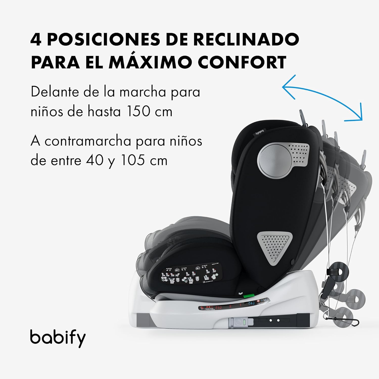 Babify Onboard Silla de Coche Isofix para Bebés y Niños, 0 Meses - 12 Años, Apta Desde 40-150 cm, Ajustable 360º, Asiento Portátil y Seguro i-Size ECE R129 - Black edition