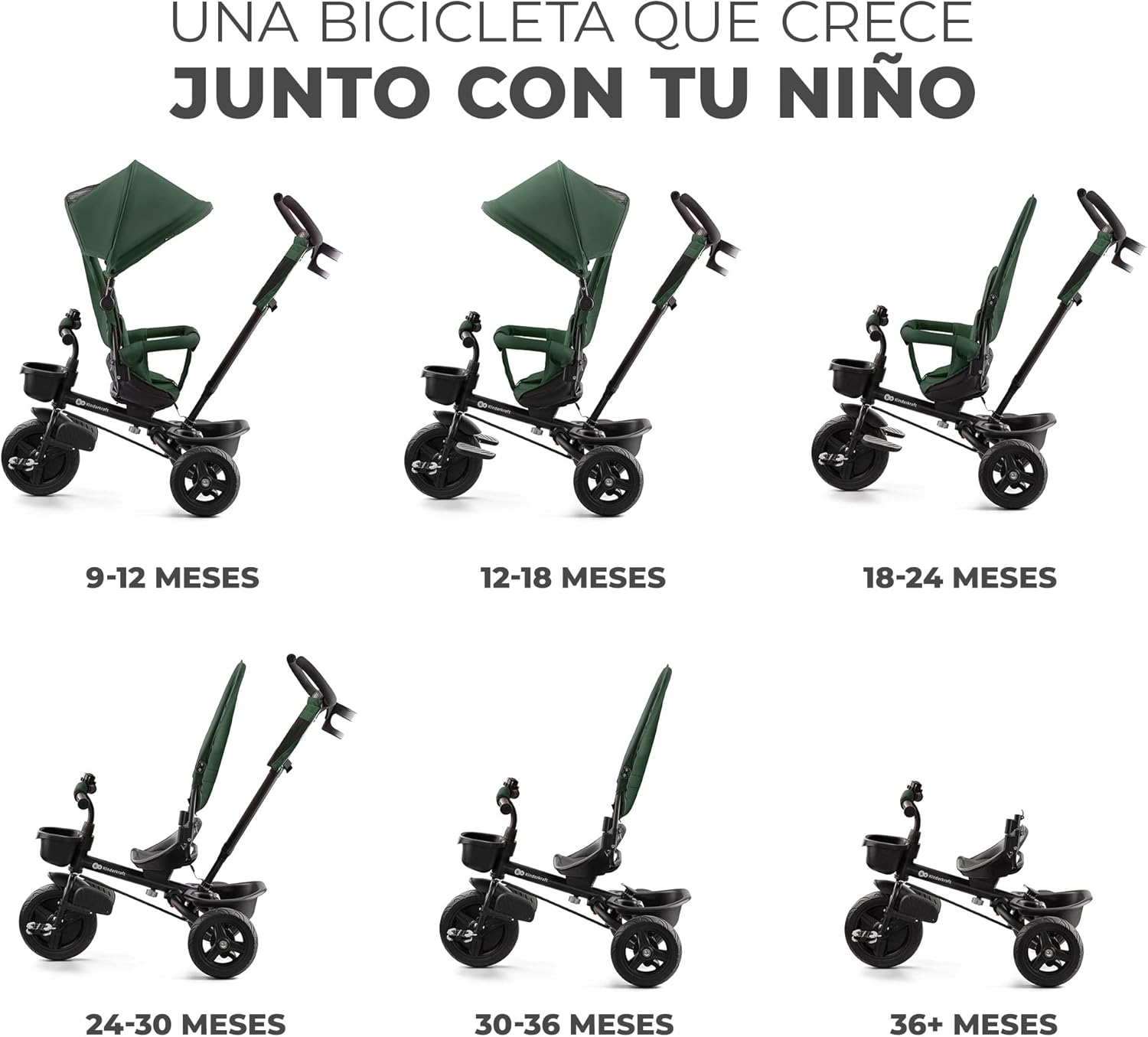 Kinderkraft AVEO Triciclo Bebé, Plegable, Trike, Bicicleta para Niños, Triciclo Evolutivo, Triciclo Sin Pedales, Bicicleta Bebe, Con Accesorios Práctico, Dos Cestas, 9 Meses a 25 kg, Rosa