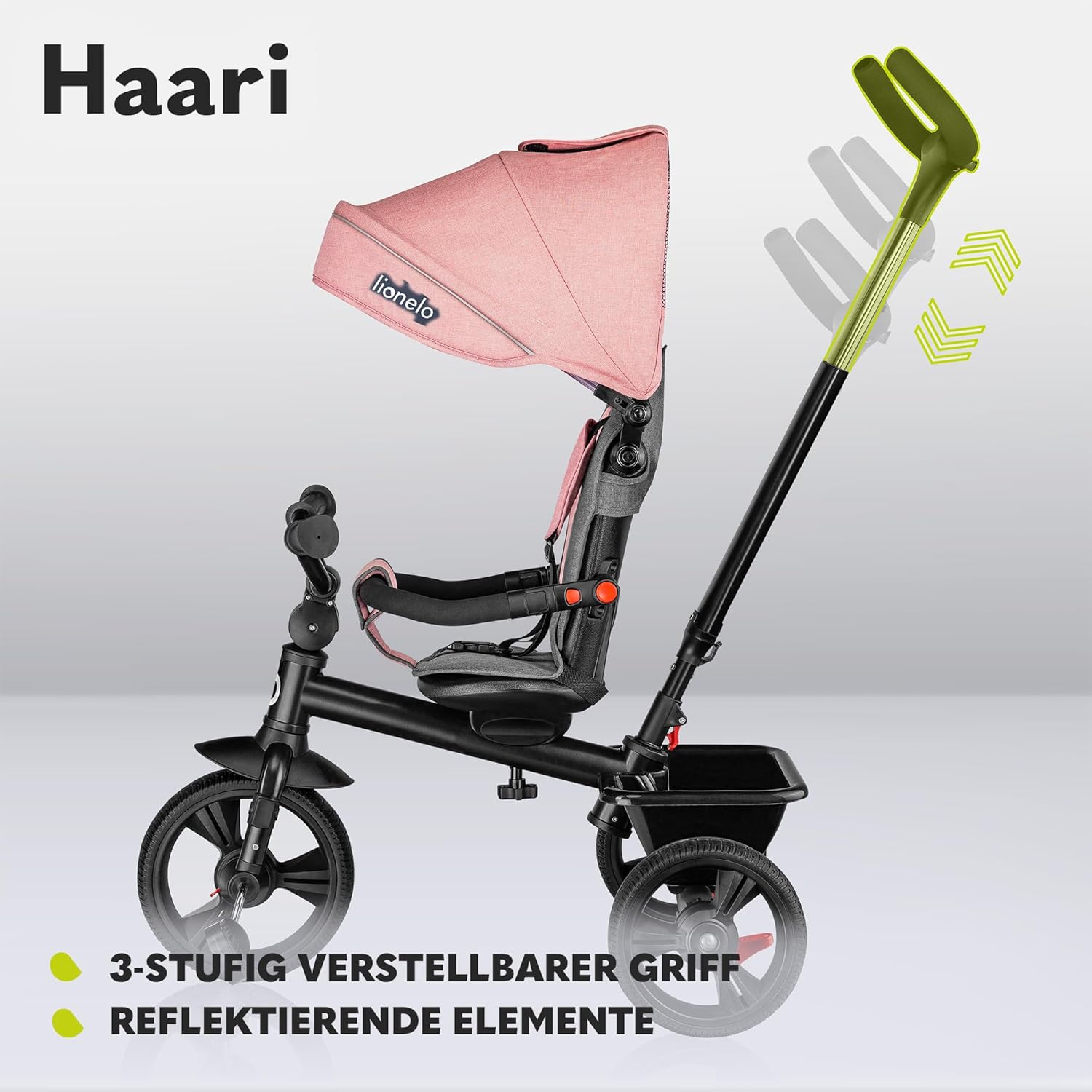 LIONELO Haari Bicicleta 2 en 1 Menores hasta 25 kg 1,5-5 años Triciclo- Carrito Cesta espaciosa, Bolsa y portavasos Cinturones de 3 Puntos con Fundas Toldo Reposapiés Gris