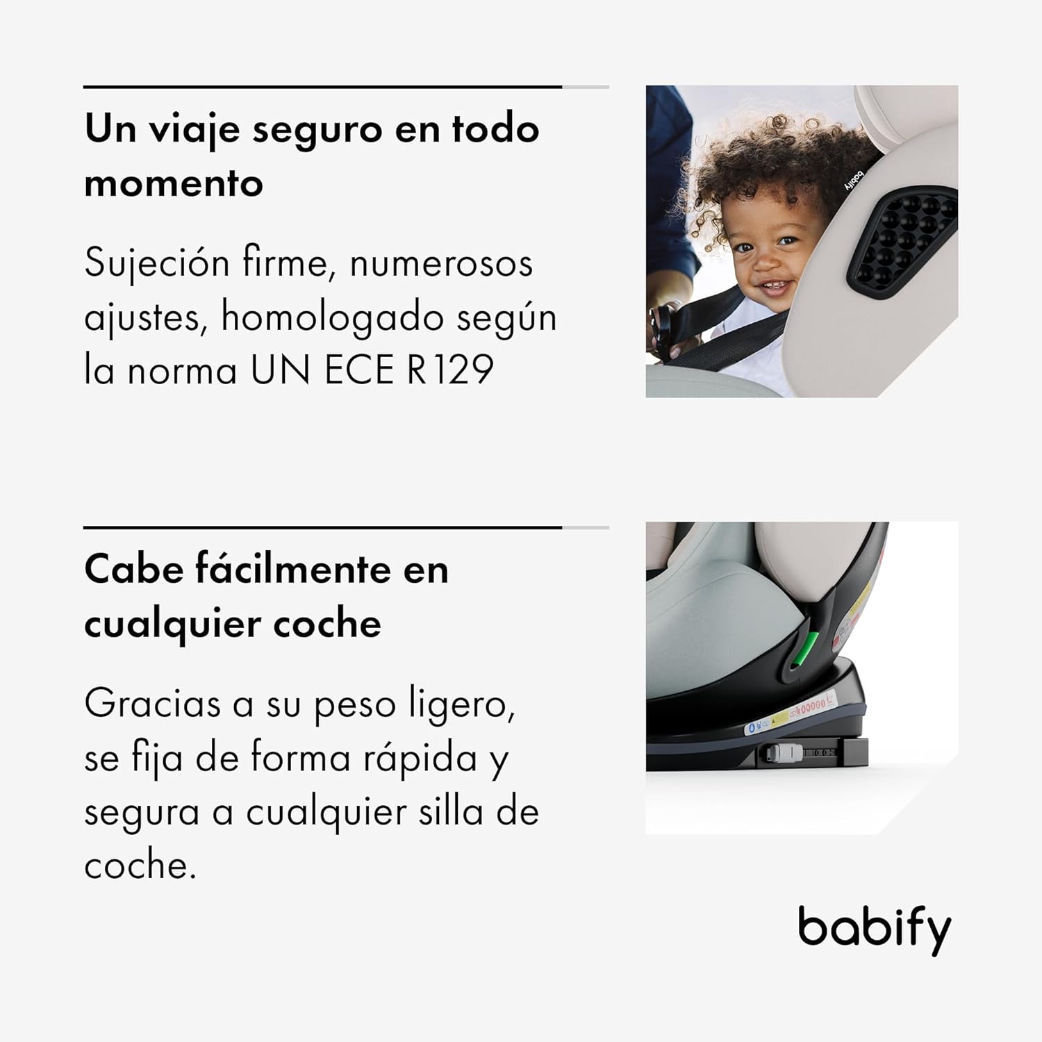 Babify Onboard Silla de Coche Isofix para Bebés y Niños, 0 Meses - 12 Años, Apta Desde 40-150 cm, Ajustable 360º, Asiento Portátil y Seguro i-Size ECE R129 - Black edition