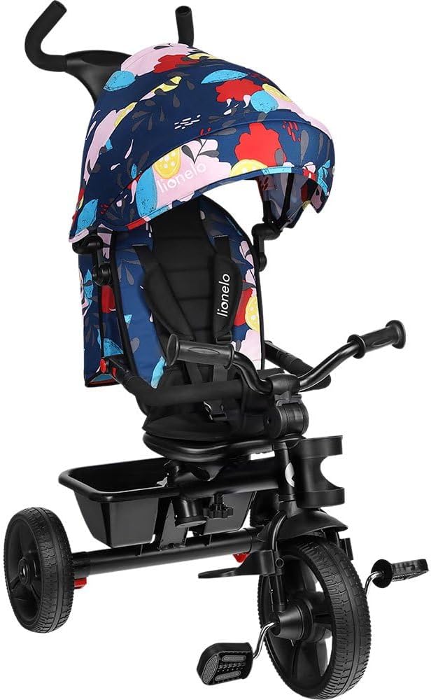 LIONELO Haari Bicicleta 2 en 1 Menores hasta 25 kg 1,5-5 años Triciclo- Carrito Cesta espaciosa, Bolsa y portavasos Cinturones de 3 Puntos con Fundas Toldo Reposapiés Gris
