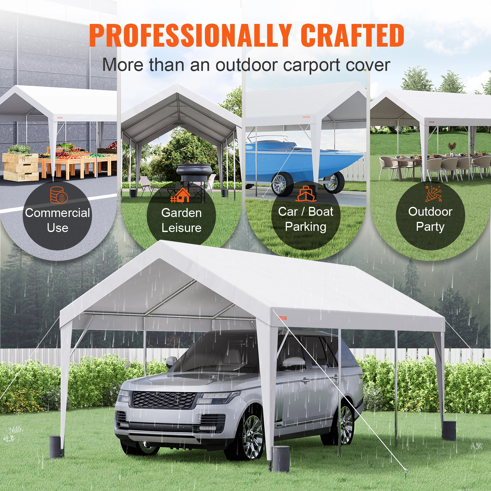 VEVOR Toldo para Cochera 3x6 m Refugio para Garaje Exterior con 8 Postes Reforzados y 4 Bolsas con Peso, Resistente a los Rayos UV, Impermeable, Refug