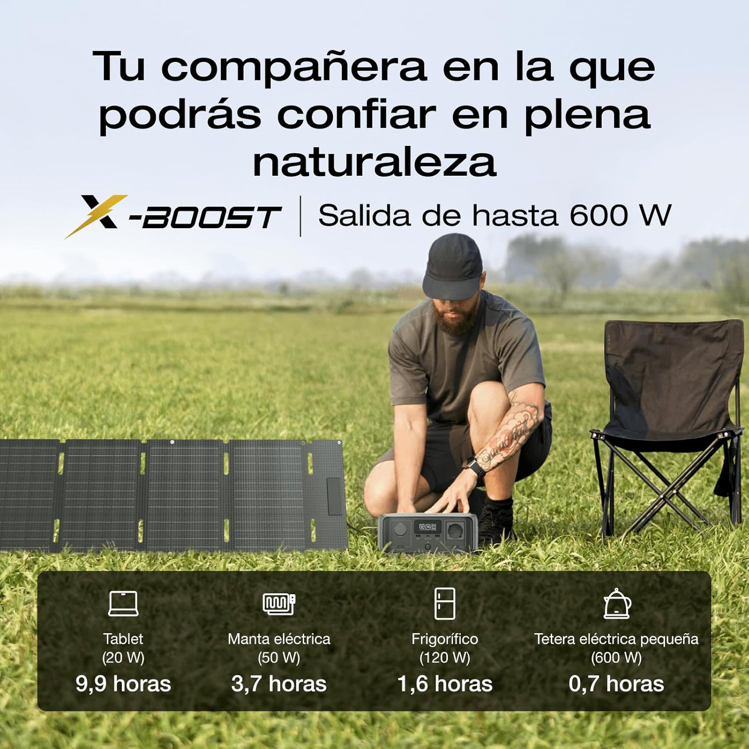 Estación de energía portátil EF EcoFlow RIVER 3 con panel solar 45 W, batería LFP 245 Wh, salida 600 W, eficiencia con GaN que duplica la duración, SAI en <20 ms, generador solar un 30% más compacto