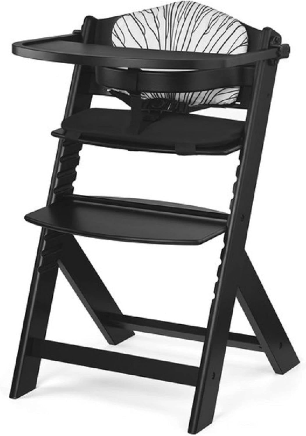 Kinderkraft ENOCK Trona bebé de Madera + Hamaca Bebé CALMEE, portatil, para niños, Silla alta Infantil, Evolutiva, Ergonómica, Barrera y Bandeja, Gris