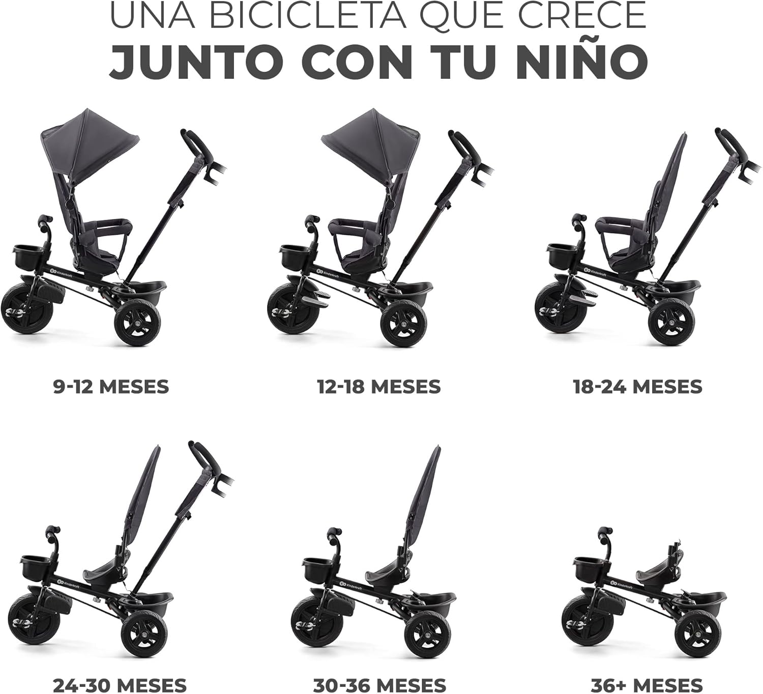 Kinderkraft AVEO Triciclo Bebé, Plegable, Trike, Bicicleta para Niños, Triciclo Evolutivo, Triciclo Sin Pedales, Bicicleta Bebe, Con Accesorios Práctico, Dos Cestas, 9 Meses a 25 kg, Rosa