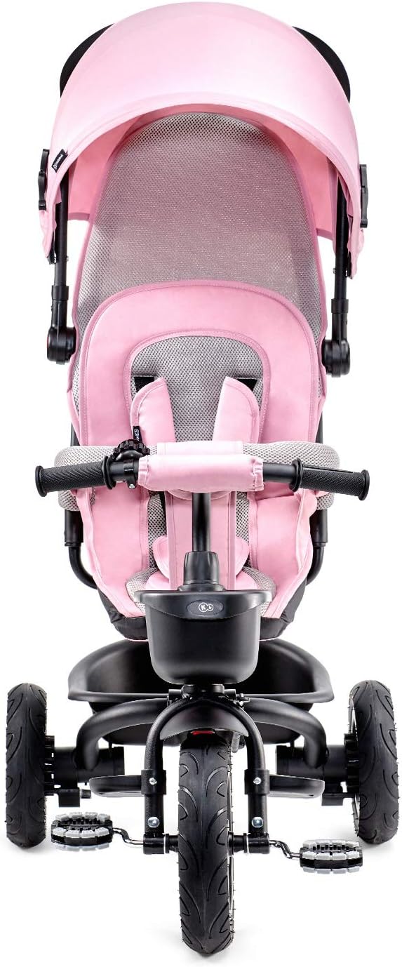 Kinderkraft AVEO Triciclo Bebé, Plegable, Trike, Bicicleta para Niños, Triciclo Evolutivo, Triciclo Sin Pedales, Bicicleta Bebe, Con Accesorios Práctico, Dos Cestas, 9 Meses a 25 kg, Rosa