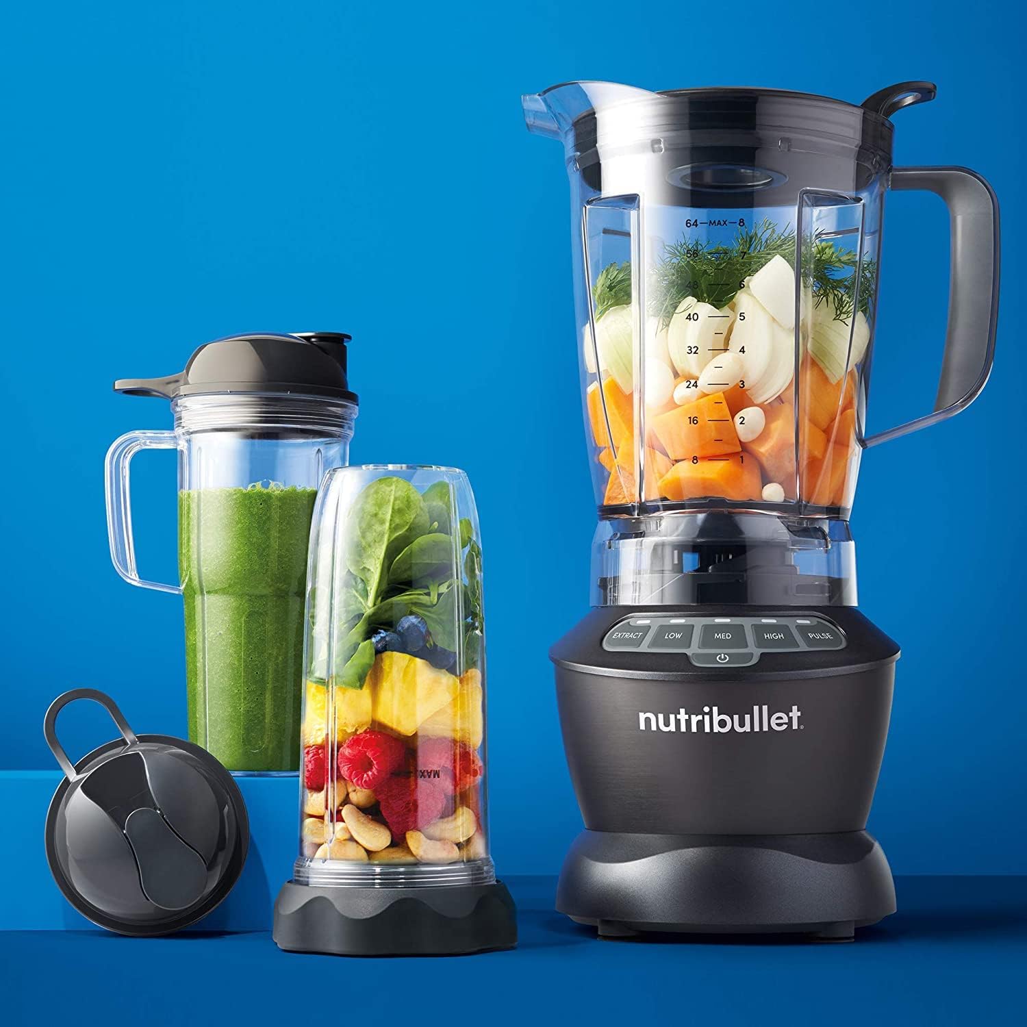nutribullet triple Prep System, batidora eléctrica, batidora de vaso profesional multifunción, 1500 vatios de potencia, 3 electrodomésticos, negro, NBF580B