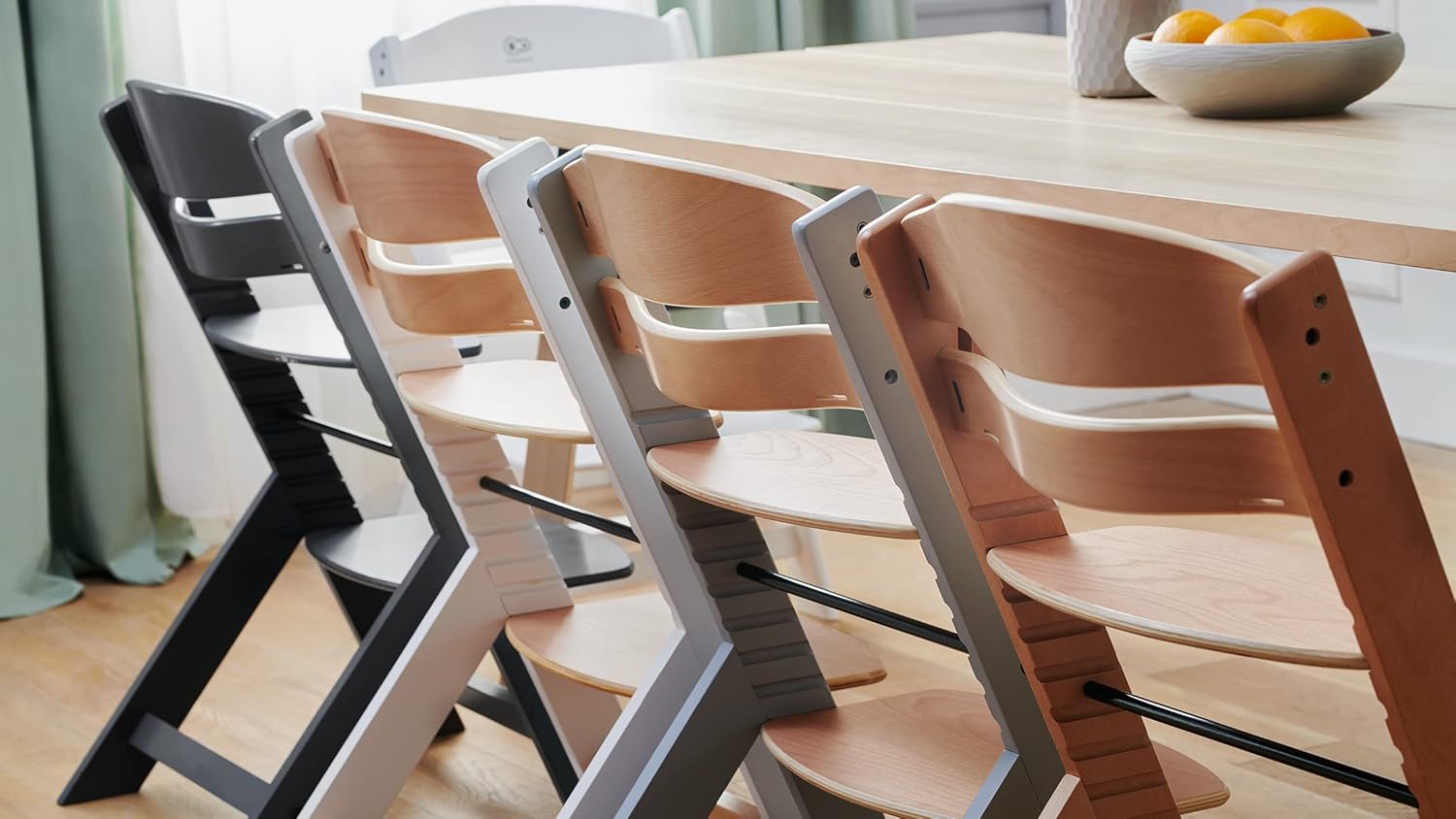 Kinderkraft ENOCK Trona bebé de Madera + Hamaca Bebé CALMEE, portatil, para niños, Silla alta Infantil, Evolutiva, Ergonómica, Barrera y Bandeja, Gris