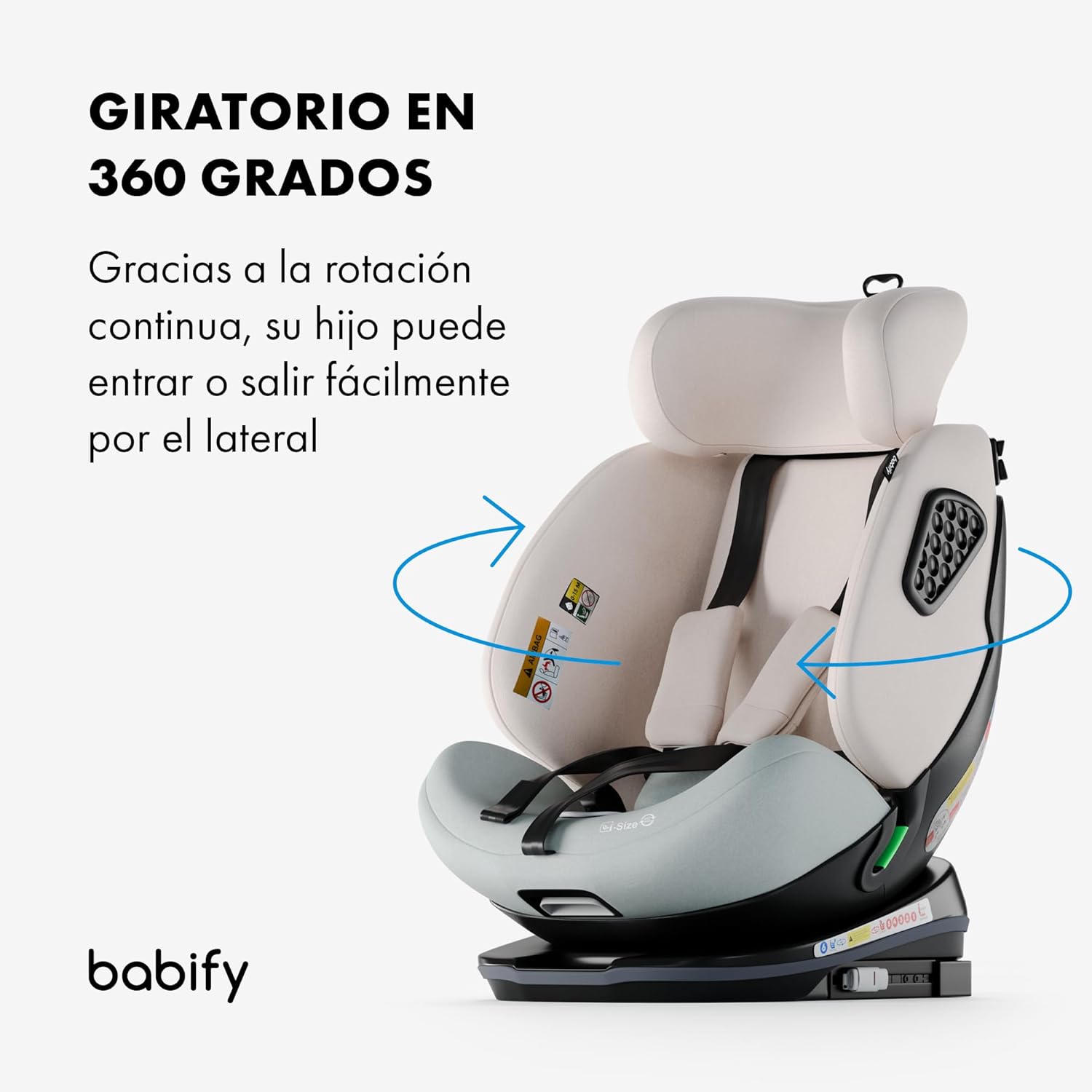 Babify Onboard Silla de Coche Isofix para Bebés y Niños, 0 Meses - 12 Años, Apta Desde 40-150 cm, Ajustable 360º, Asiento Portátil y Seguro i-Size ECE R129 - Black edition