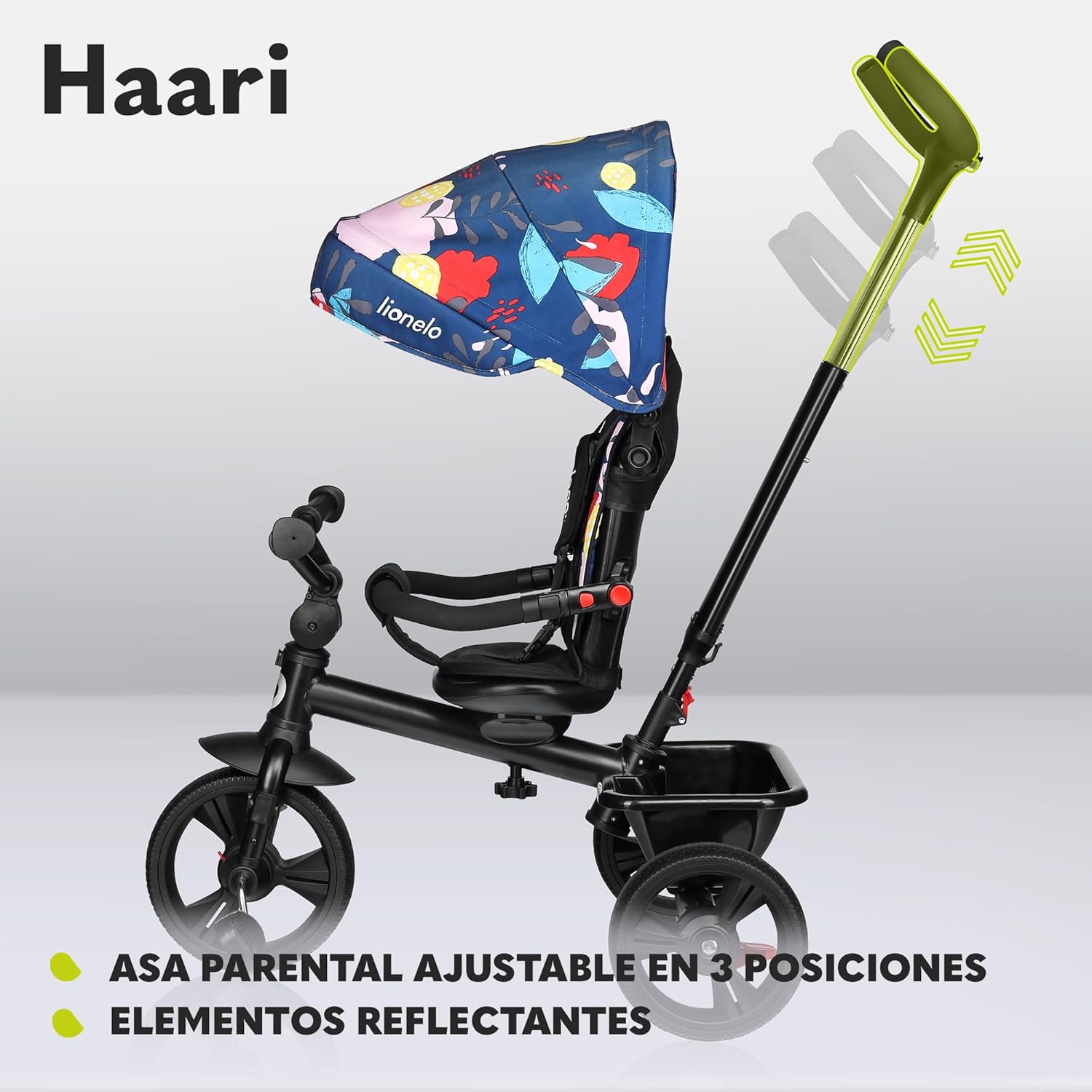 LIONELO Haari Bicicleta 2 en 1 Menores hasta 25 kg 1,5-5 años Triciclo- Carrito Cesta espaciosa, Bolsa y portavasos Cinturones de 3 Puntos con Fundas Toldo Reposapiés Gris