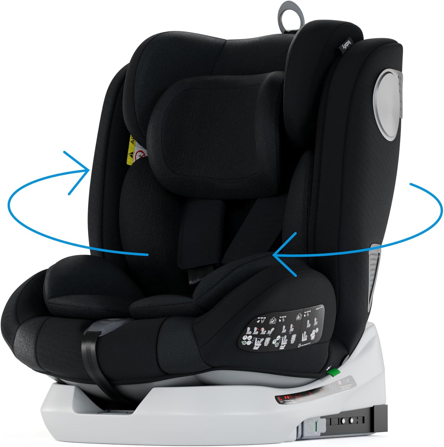 Babify Onboard Silla de Coche Isofix para Bebés y Niños, 0 Meses - 12 Años, Apta Desde 40-150 cm, Ajustable 360º, Asiento Portátil y Seguro i-Size ECE R129 - Black edition