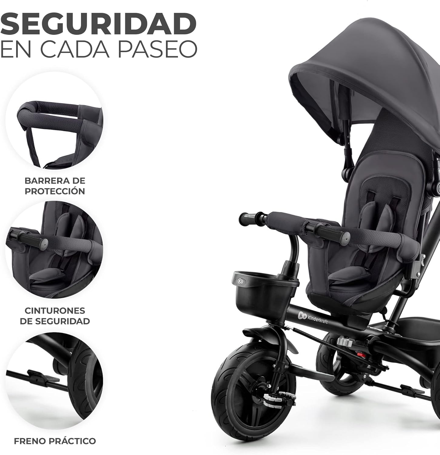 Kinderkraft AVEO Triciclo Bebé, Plegable, Trike, Bicicleta para Niños, Triciclo Evolutivo, Triciclo Sin Pedales, Bicicleta Bebe, Con Accesorios Práctico, Dos Cestas, 9 Meses a 25 kg, Rosa