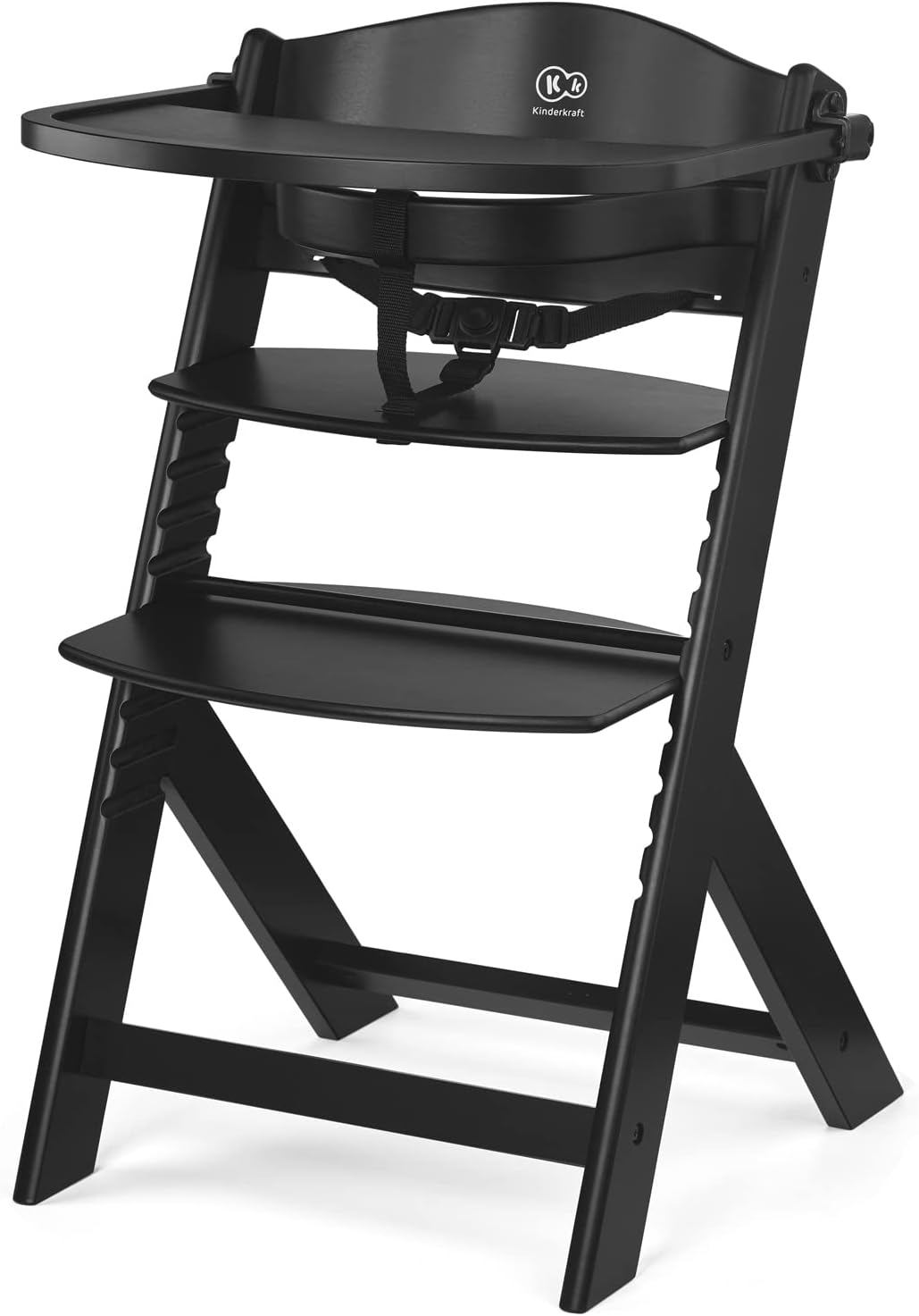 Kinderkraft ENOCK Trona bebé de Madera + Hamaca Bebé CALMEE, portatil, para niños, Silla alta Infantil, Evolutiva, Ergonómica, Barrera y Bandeja, Gris