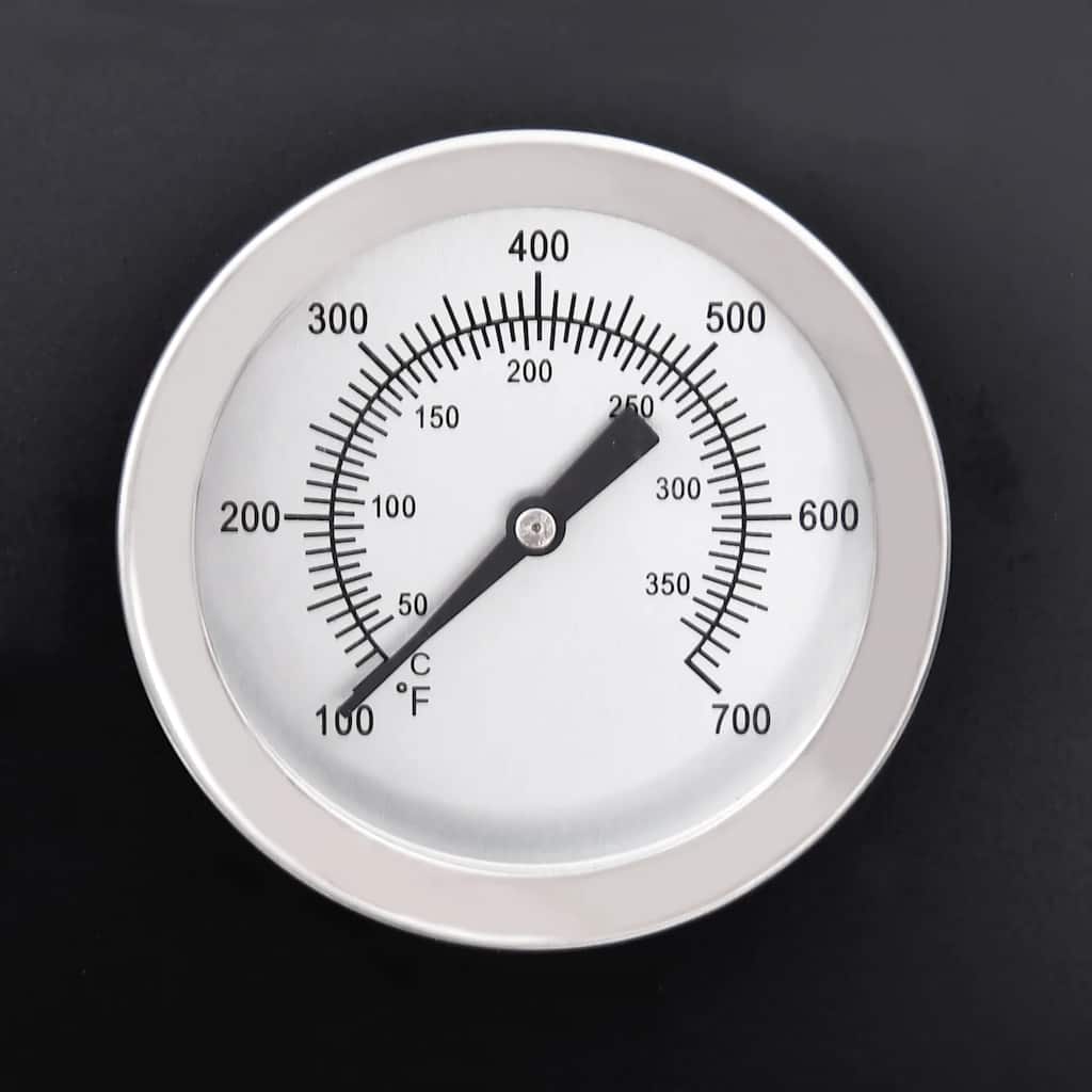 Parrilla de barril ruedas y estantes acero negro 115x85x95 cm