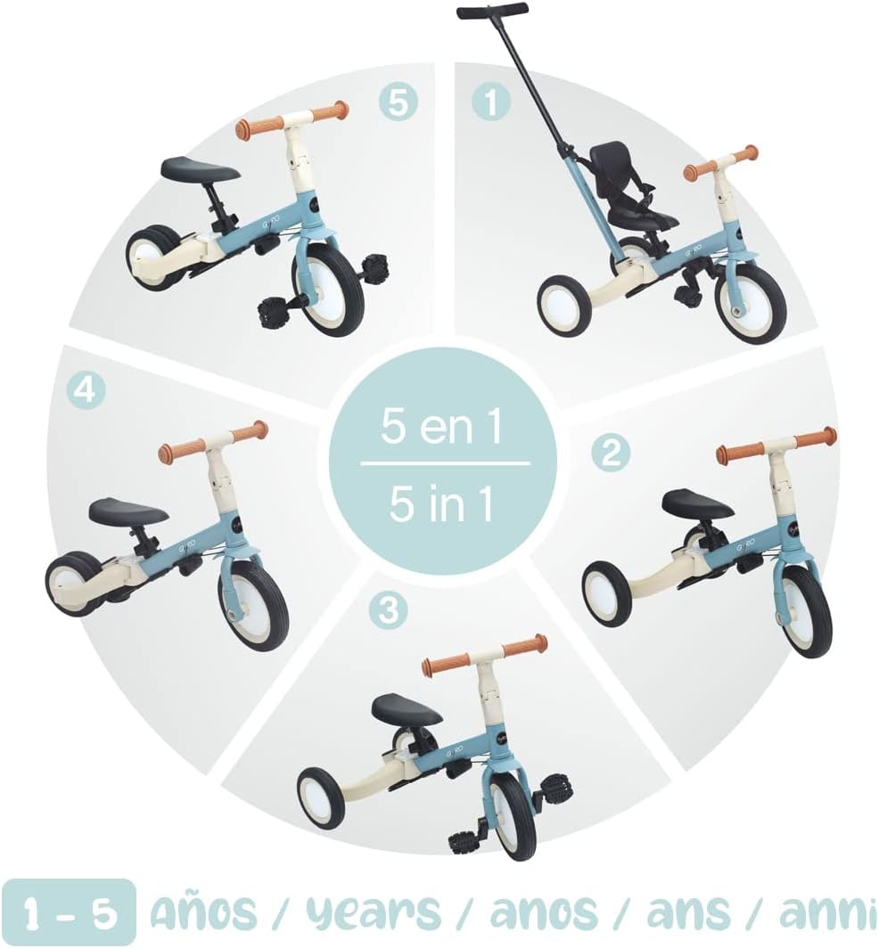 Olmitos - Triciclo Evolutivo de Bebé 5 en 1 GYRO + - Bicicleta Niños Desde 1 Año hasta 5 años - De Triciclo a Bicicleta con o sin Pedales – Adaptable y transformable (Gyro +, Verde)