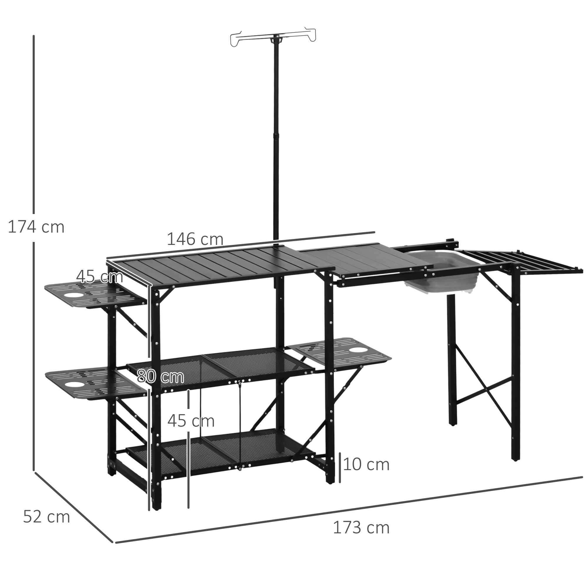 Armario de Camping Outsunny Aluminio, Acero Negro 173x52x174 cm