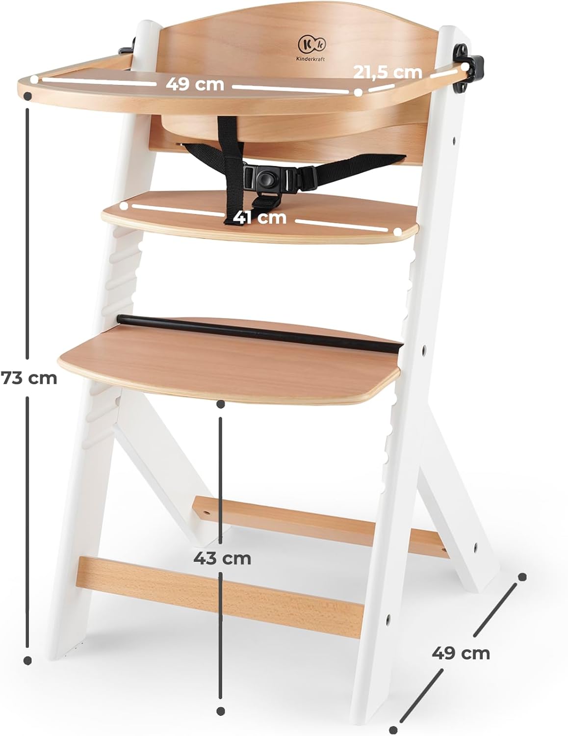 Kinderkraft ENOCK Trona bebé de Madera + Hamaca Bebé CALMEE, portatil, para niños, Silla alta Infantil, Evolutiva, Ergonómica, Barrera y Bandeja, Gris