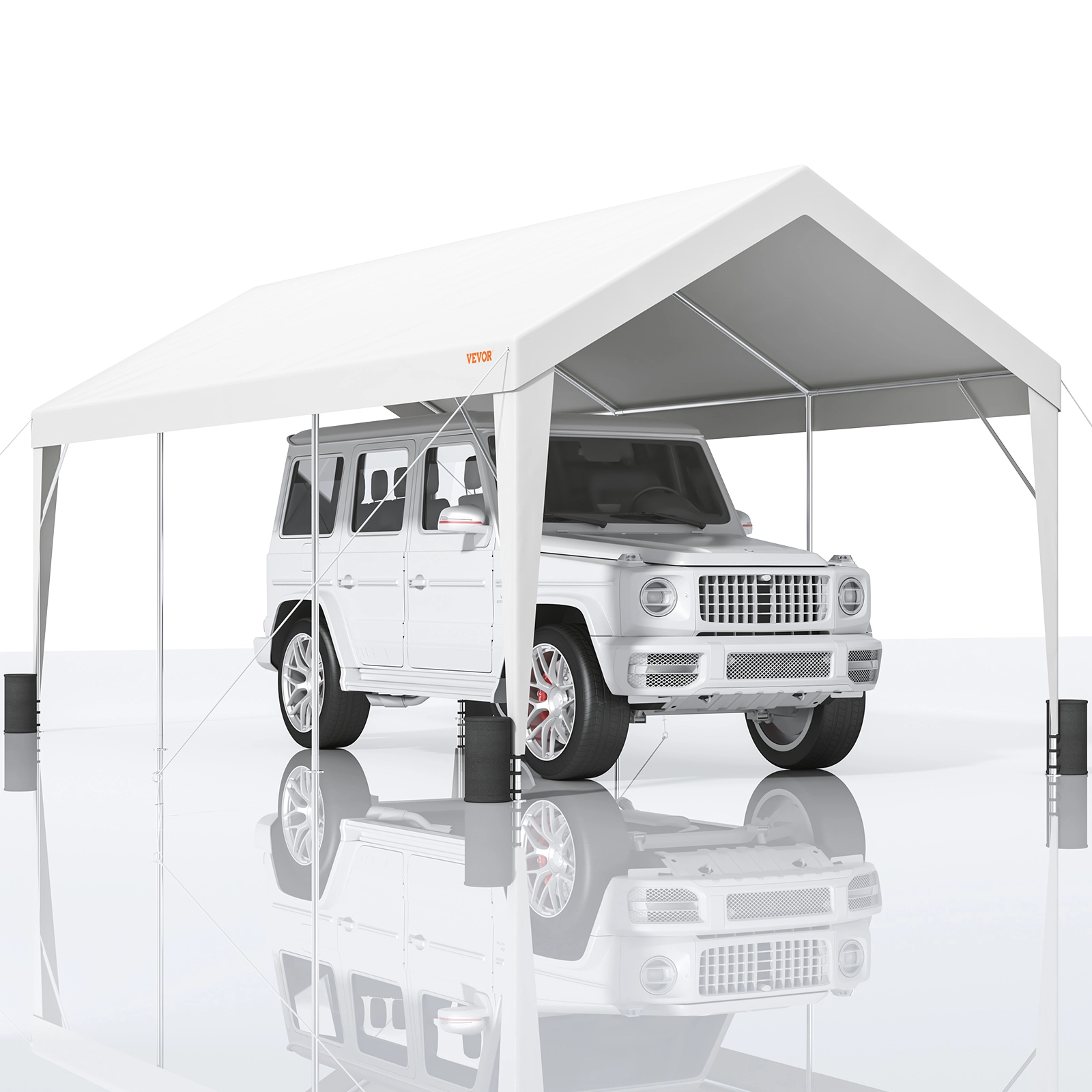 VEVOR Toldo para Cochera 3x6 m Refugio para Garaje Exterior con 8 Postes Reforzados y 4 Bolsas con Peso, Resistente a los Rayos UV, Impermeable, Refug