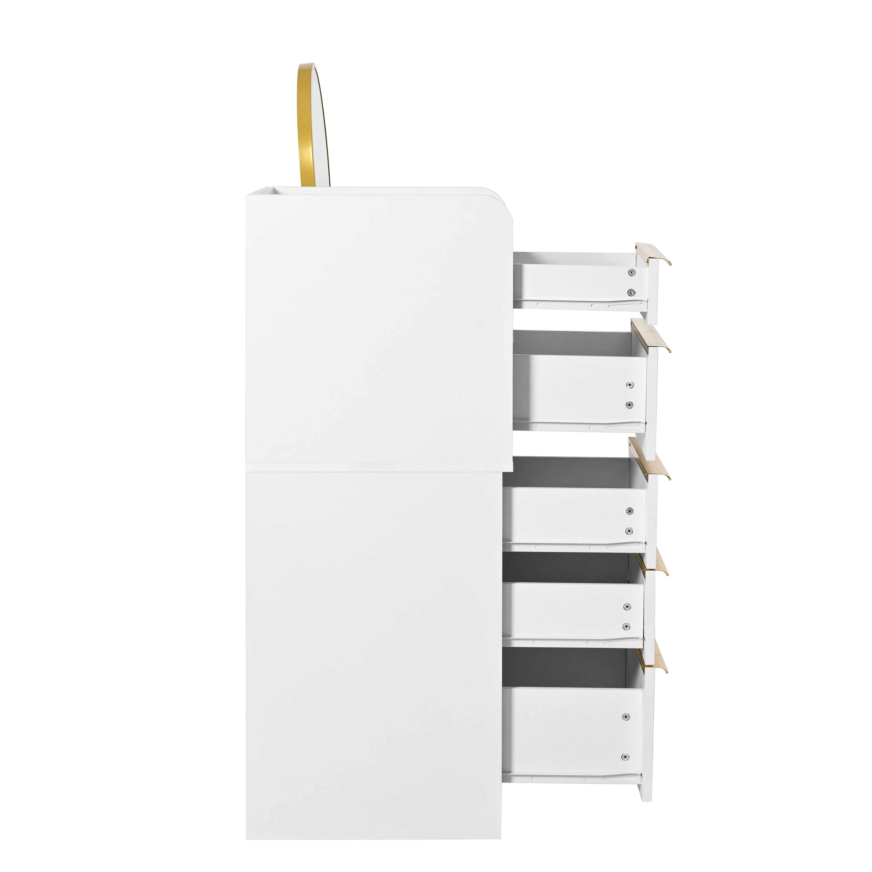 Tocador con espejo LED - 6 amplios cajones + mueble auxiliar - 100 x 41,5 x 102 cm - Tablero de partículas - Blanco