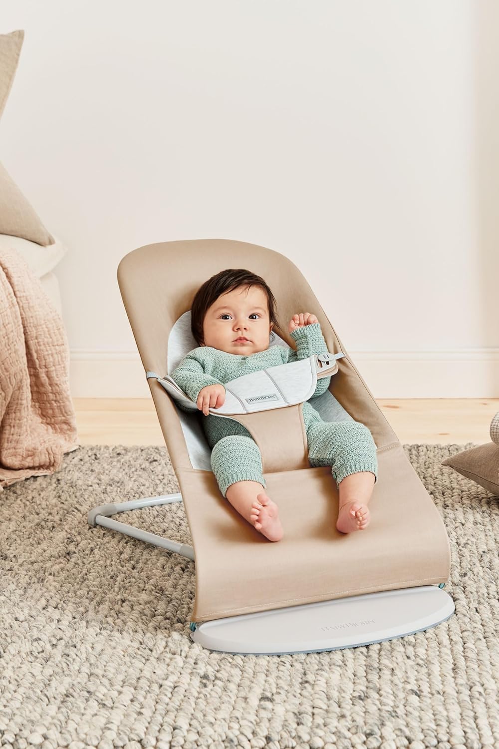 BabyBjörn Hamaca Balance Soft, Tejido/Jersey, Salvia claro/Gris