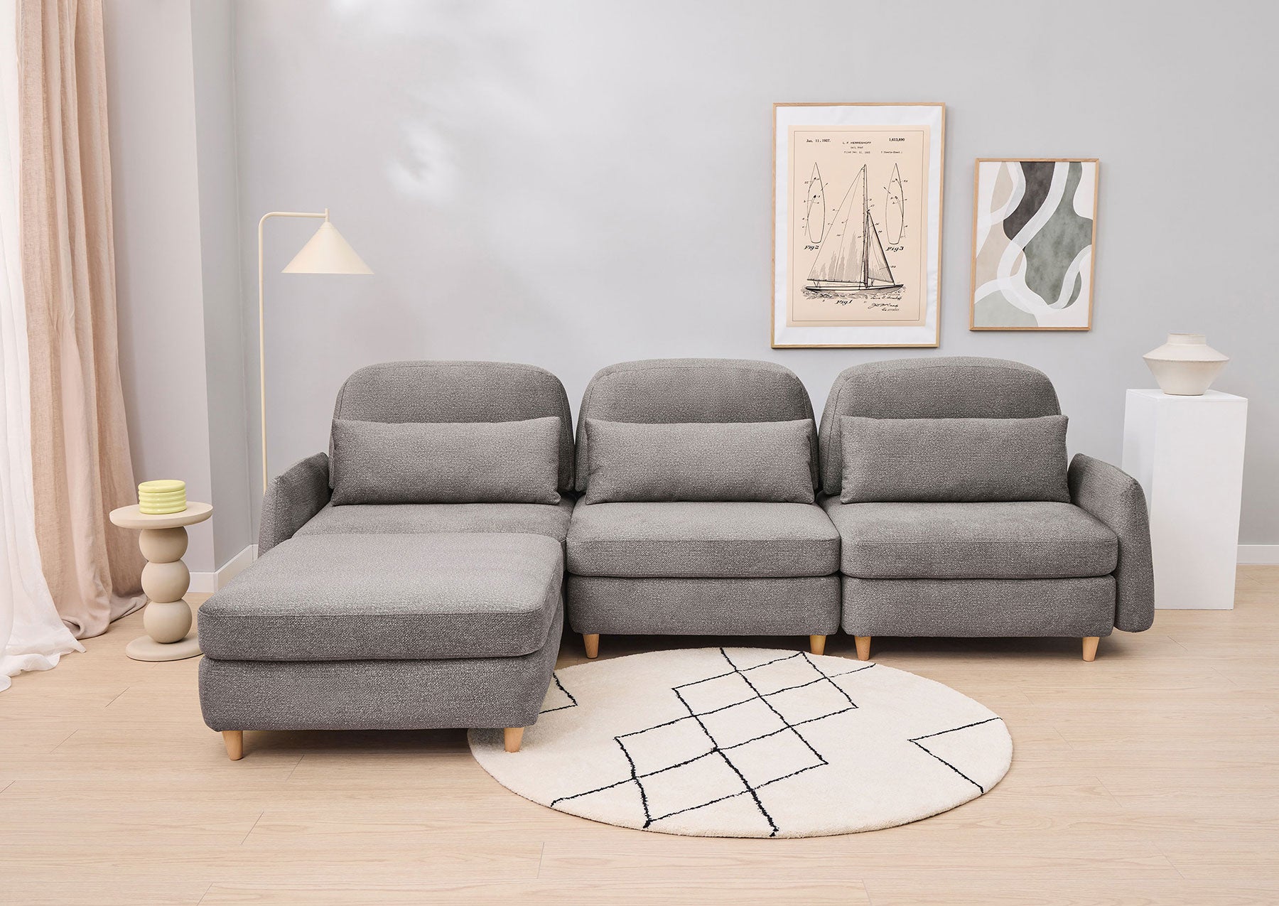 EL SOFÁ MODULAR - 3 módulos, con puff and brazos