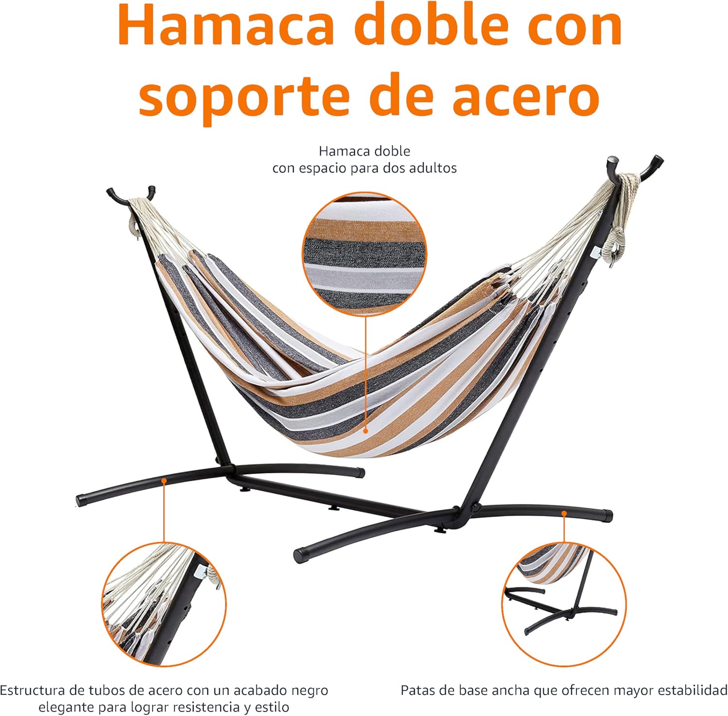 Amazon Basics medianas Hamaca de tela con soporte, Abigarrado, 300 x 117 x 100 cm