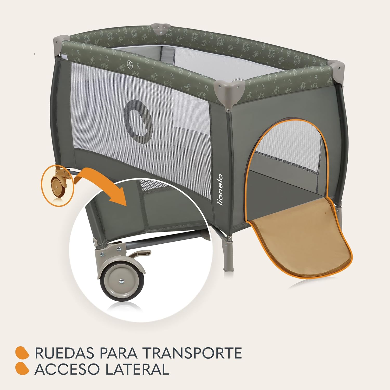 lionelo Sven Plus 2en1 Cuna de Viaje y Parque de bebés 0-36M para niños hasta 15 kg Función de Cambiador Mosquitero Apertura Lateral con Cremallera Ajuste de Altura Gris y Turquesa