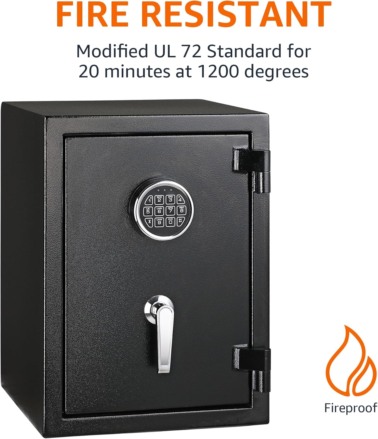 Amazon Basics Fireproof Safe with Programmable Electronic Keypad, 60 L, Black, 43 x 35 x 66 cm (W x D x H)
