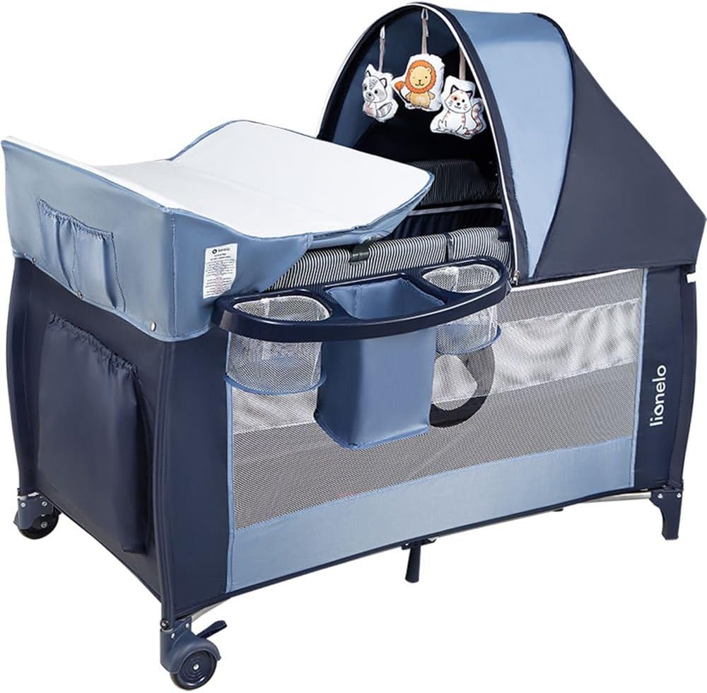 lionelo Sven Plus 2en1 Cuna de Viaje y Parque de bebés 0-36M para niños hasta 15 kg Función de Cambiador Mosquitero Apertura Lateral con Cremallera Ajuste de Altura Gris y Turquesa