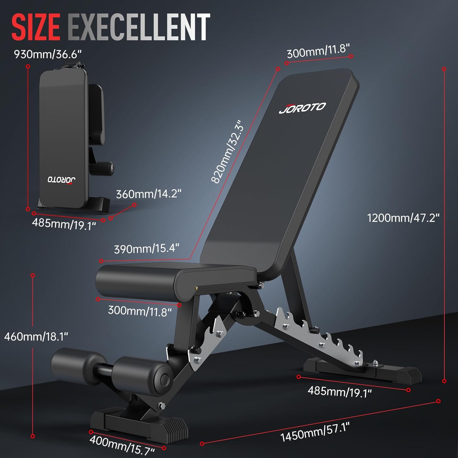 JOROTO Prensa de banco de pesas ajustable, banco de entrenamiento plegable de carga de 700 libras/800 libras/1000 libras para entrenamiento de fuerza de cuerpo completo