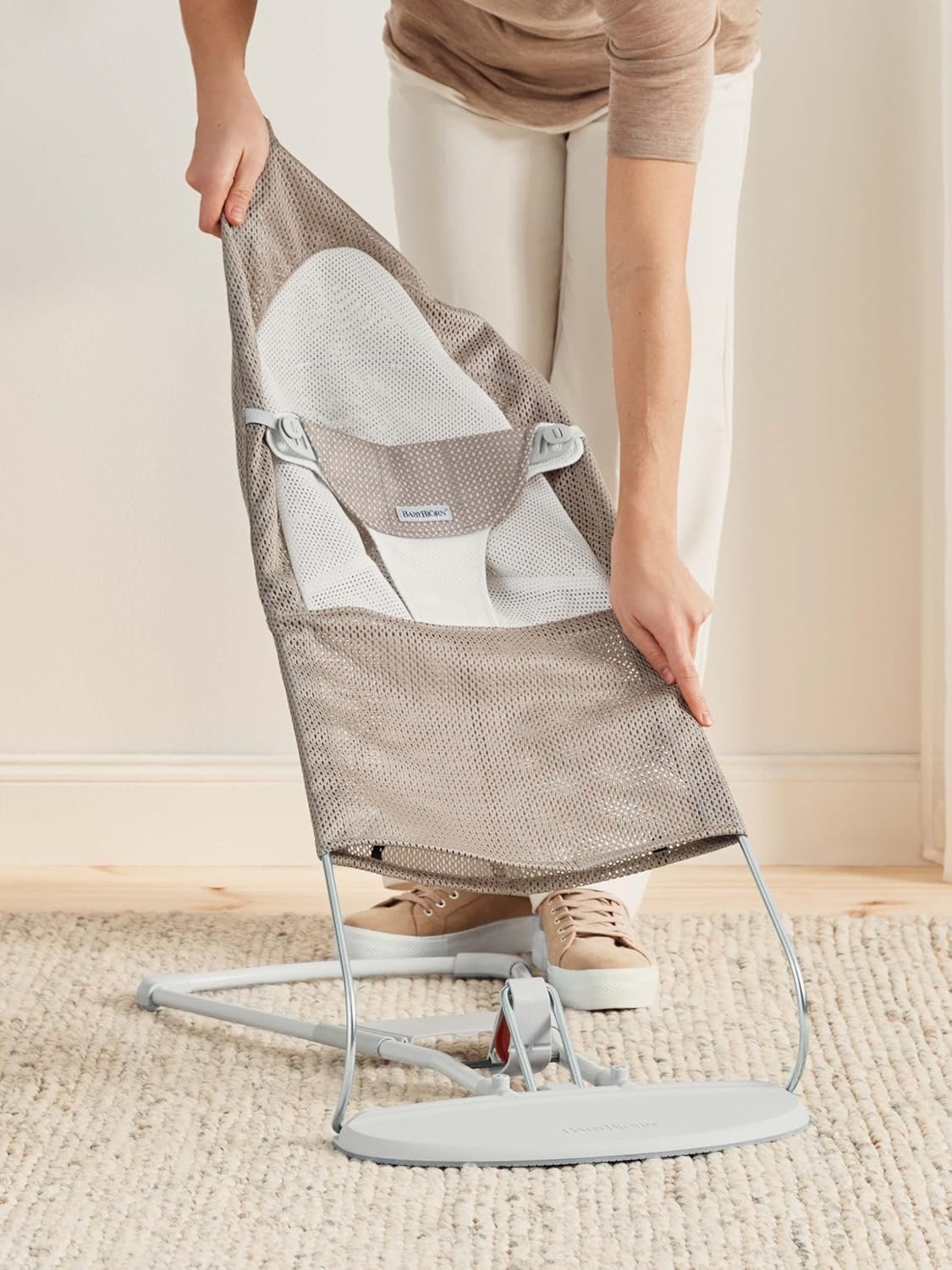 BabyBjörn Hamaca Balance Soft, Tejido/Jersey, Salvia claro/Gris