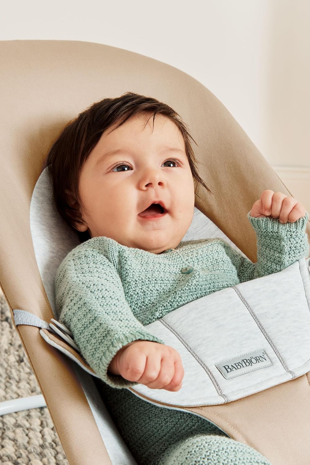 BabyBjörn Hamaca Balance Soft, Tejido/Jersey, Salvia claro/Gris