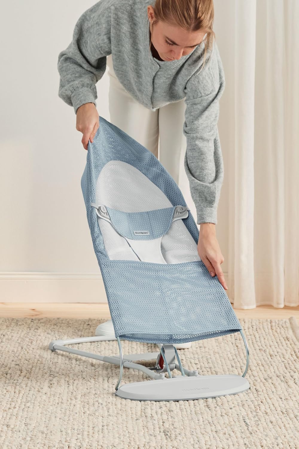 BabyBjörn Hamaca Balance Soft, Tejido/Jersey, Salvia claro/Gris