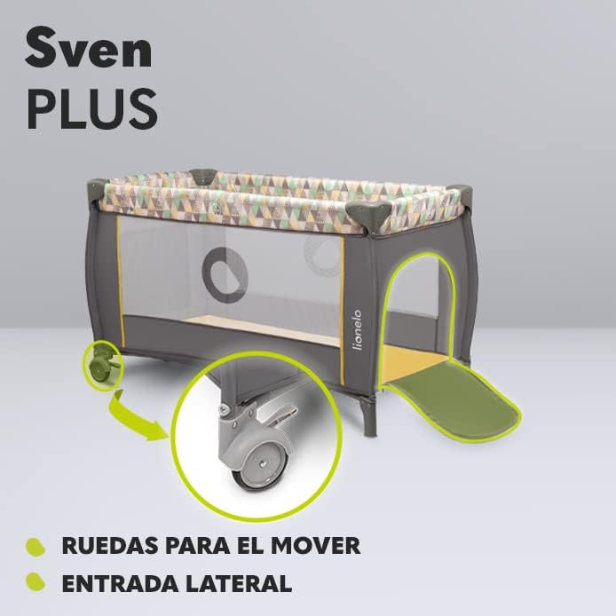 lionelo Sven Plus 2en1 Cuna de Viaje y Parque de bebés 0-36M para niños hasta 15 kg Función de Cambiador Mosquitero Apertura Lateral con Cremallera Ajuste de Altura Gris y Turquesa
