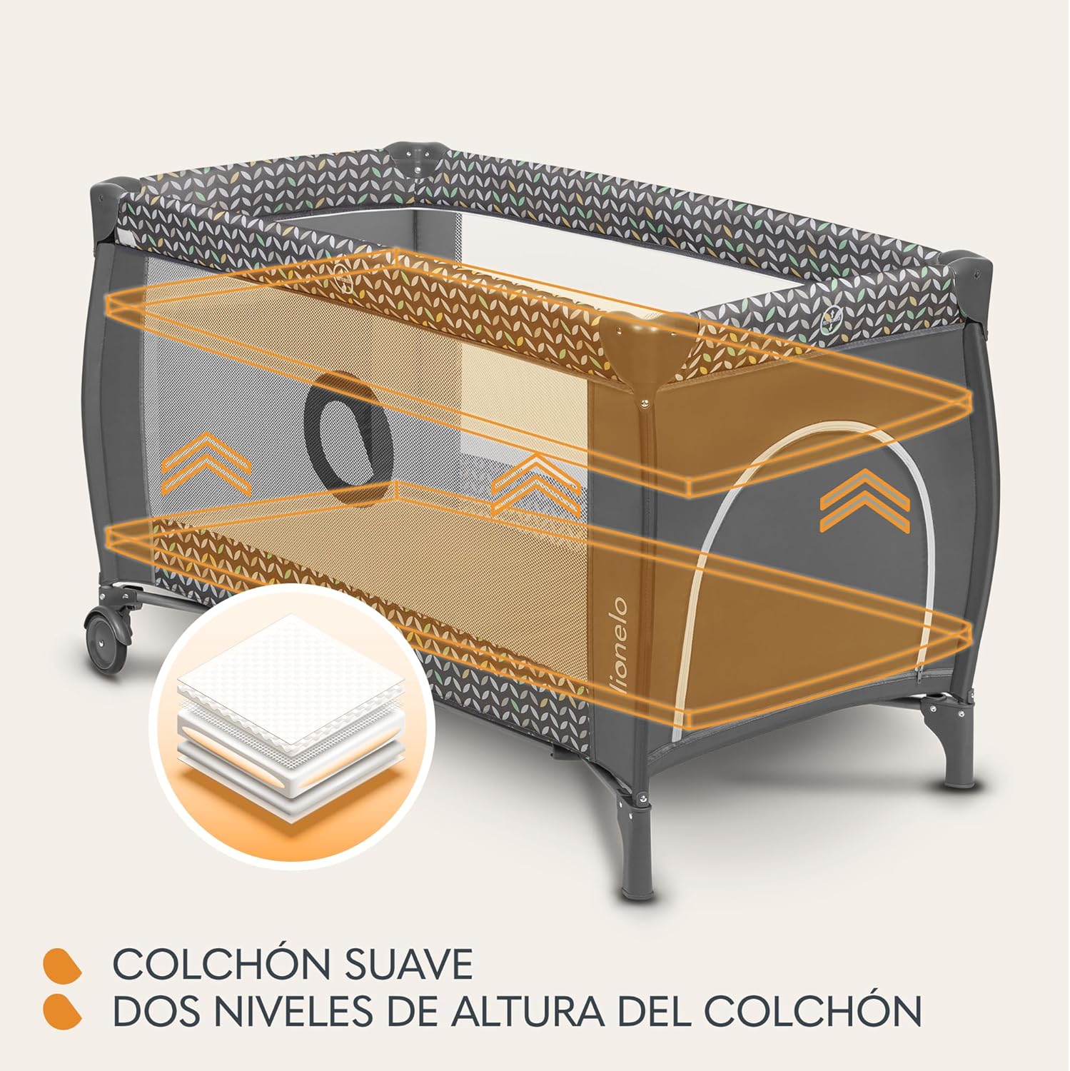 lionelo Sven Plus 2en1 Cuna de Viaje y Parque de bebés 0-36M para niños hasta 15 kg Función de Cambiador Mosquitero Apertura Lateral con Cremallera Ajuste de Altura Gris y Turquesa