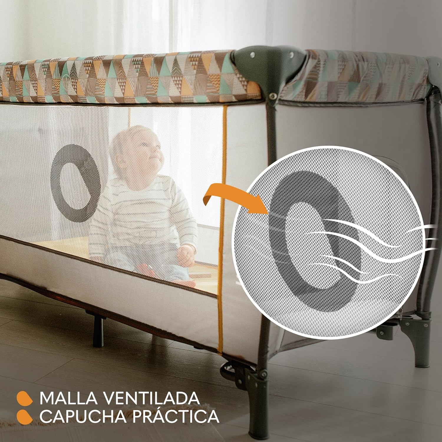 lionelo Sven Plus 2en1 Cuna de Viaje y Parque de bebés 0-36M para niños hasta 15 kg Función de Cambiador Mosquitero Apertura Lateral con Cremallera Ajuste de Altura Gris y Turquesa