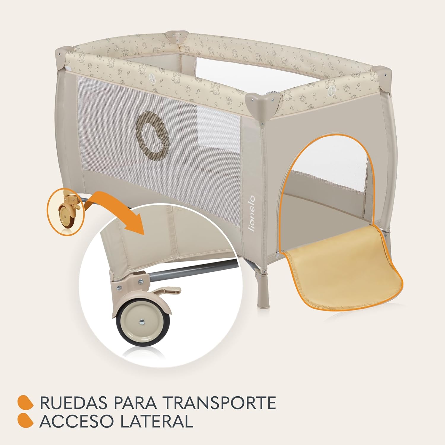 lionelo Sven Plus 2en1 Cuna de Viaje y Parque de bebés 0-36M para niños hasta 15 kg Función de Cambiador Mosquitero Apertura Lateral con Cremallera Ajuste de Altura Gris y Turquesa