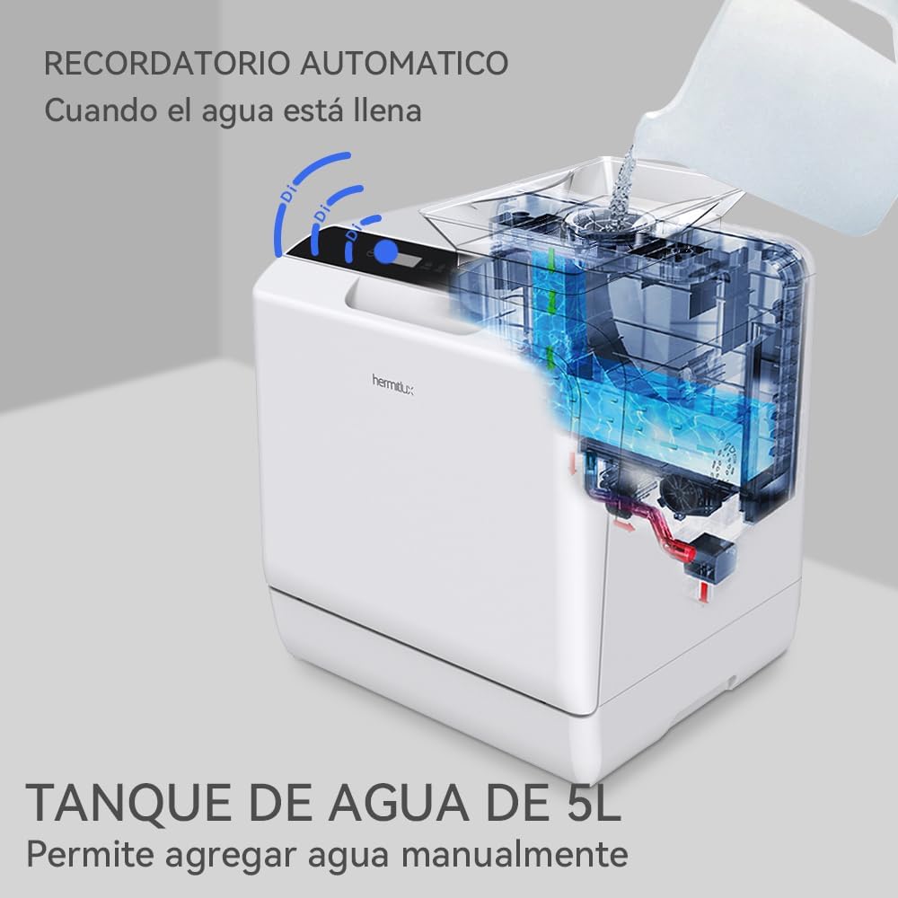 Mini lavavajillas compacto, para usar con o sin grifo, 43 cm de ancho, para 4 juegos, apto para camping, portatil, 175 kWh/año, Libre instalación, blanco