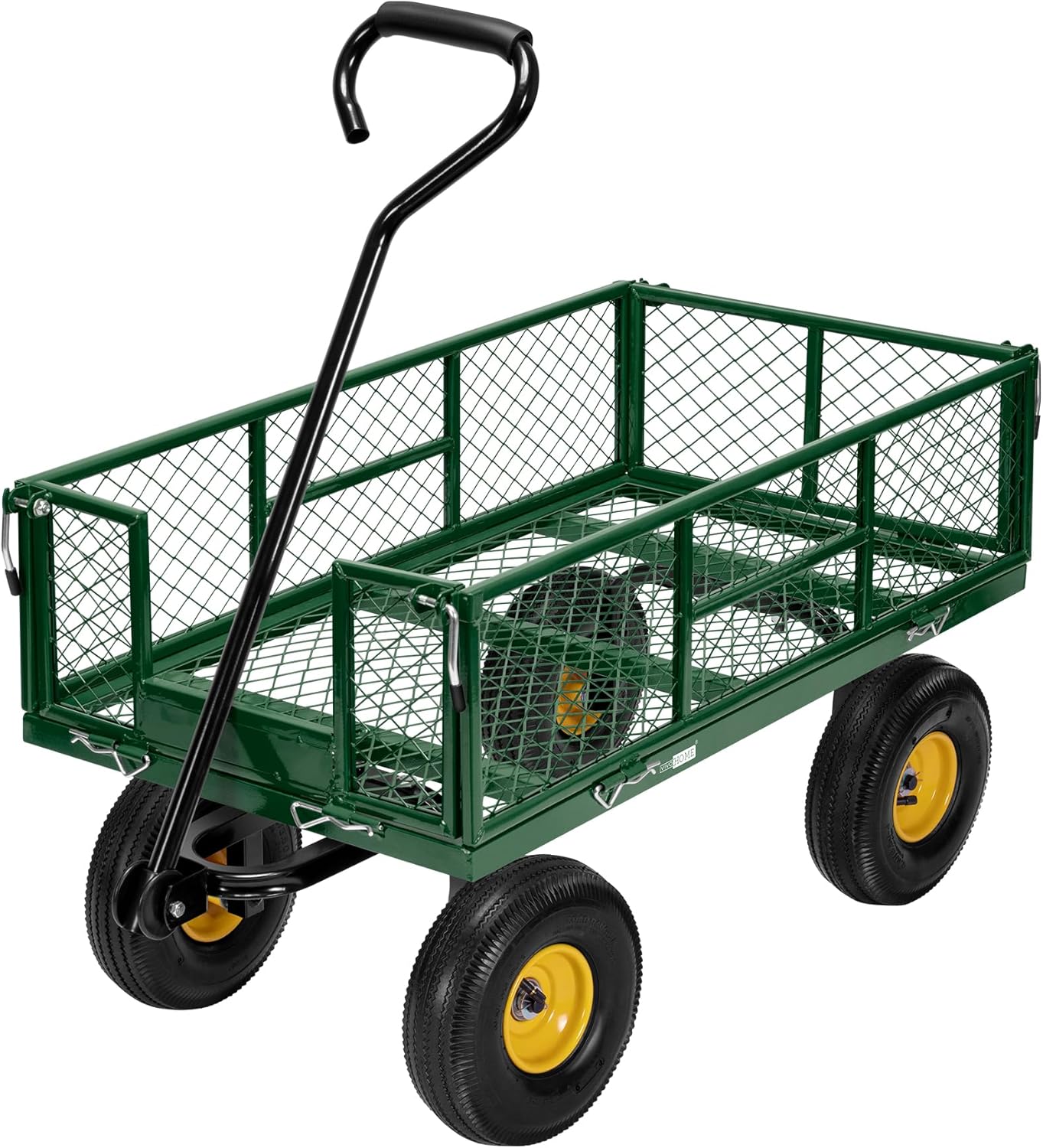 Carro de jardín con Laterales Desmontables, Carretilla de Mano hasta 400kg con Ruedas neumáticas de 4” Carro de Transporte con manija giratoria de 180° para jardín Camping Festival