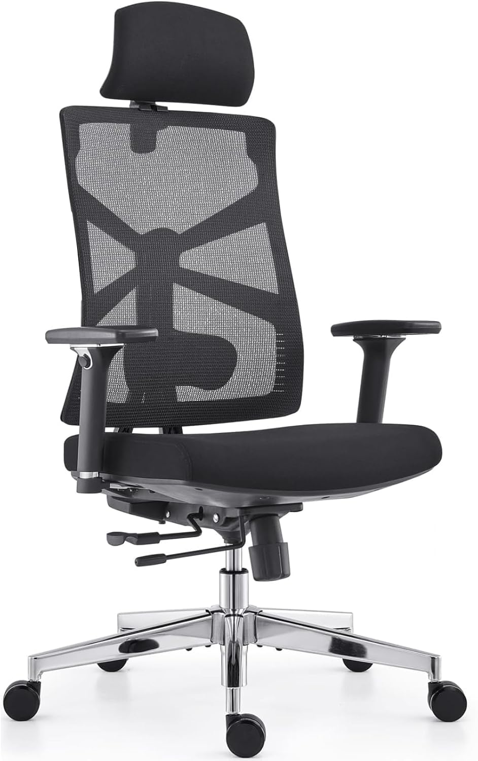 HOLLUDLE Silla de Oficina Ergonómica con Respaldo Adaptativo, Silla de Escritorio de Alto Respaldo con Reposabrazos 4D, Profundidad de Asiento Ajustable, Soporte Lumbar y Reposacabezas 2D, Negro