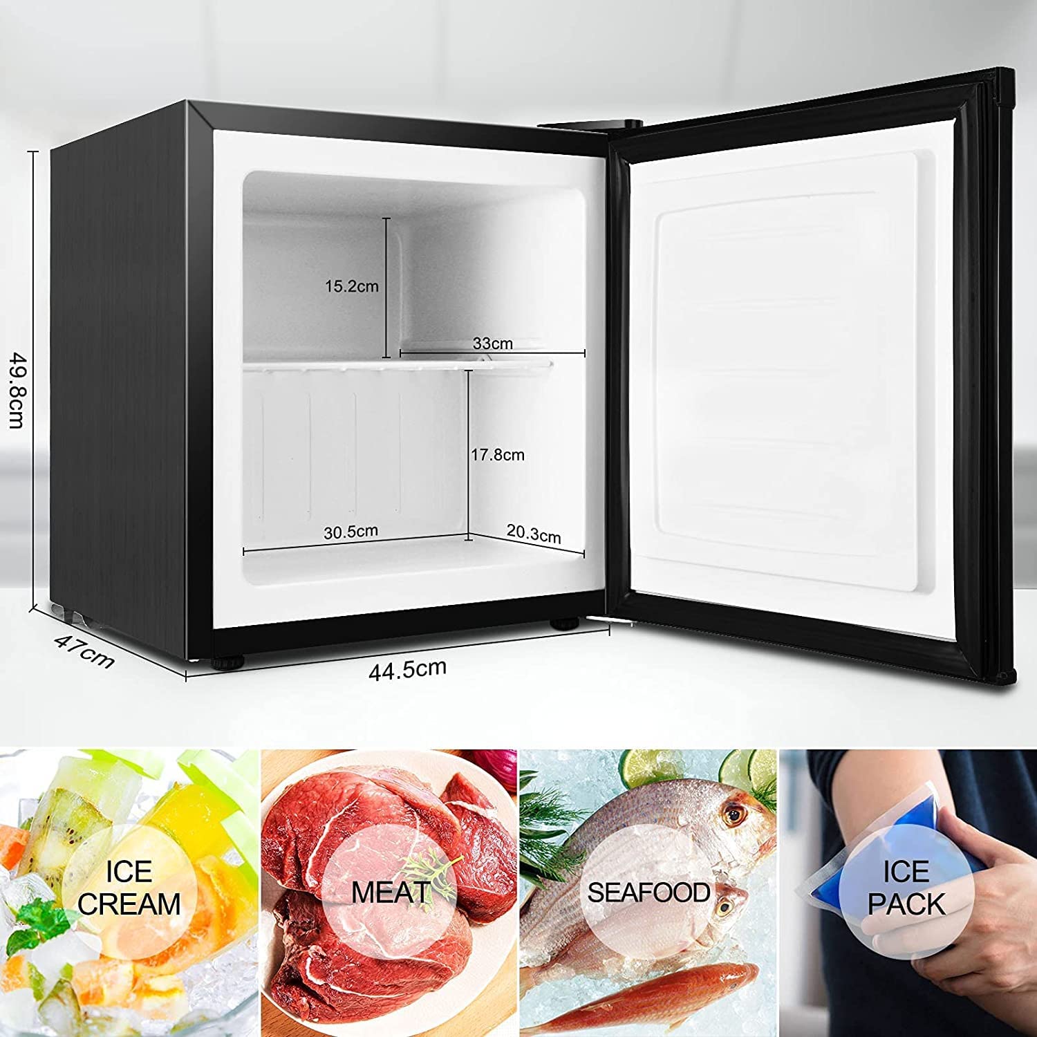 Mini Congelador, Pequeño Congelador Vertical, 31L, -14℃ a -20℃, Negro, Temperatura Regulable, Silenciosos para Hogares, Oficinas