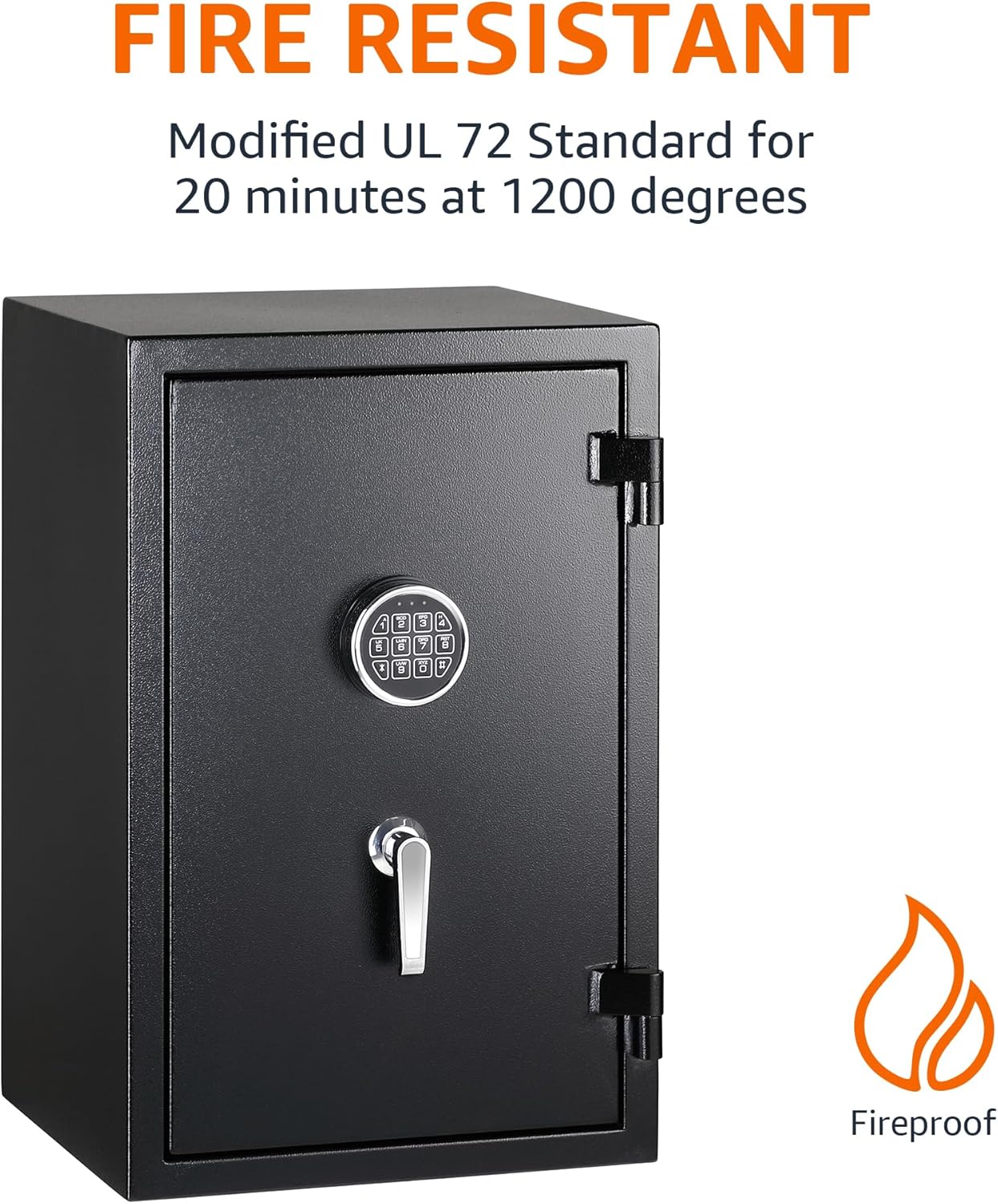 Amazon Basics Fireproof Safe with Programmable Electronic Keypad, 60 L, Black, 43 x 35 x 66 cm (W x D x H)