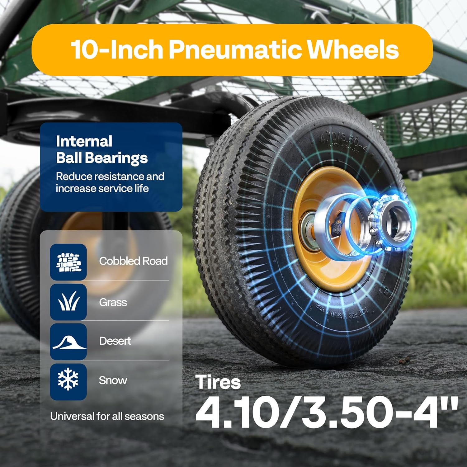 Carro de jardín con Laterales Desmontables, Carretilla de Mano hasta 400kg con Ruedas neumáticas de 4” Carro de Transporte con manija giratoria de 180° para jardín Camping Festival