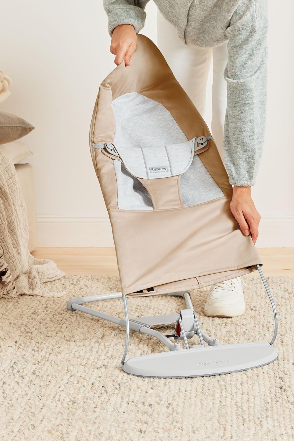 BabyBjörn Hamaca Balance Soft, Tejido/Jersey, Salvia claro/Gris